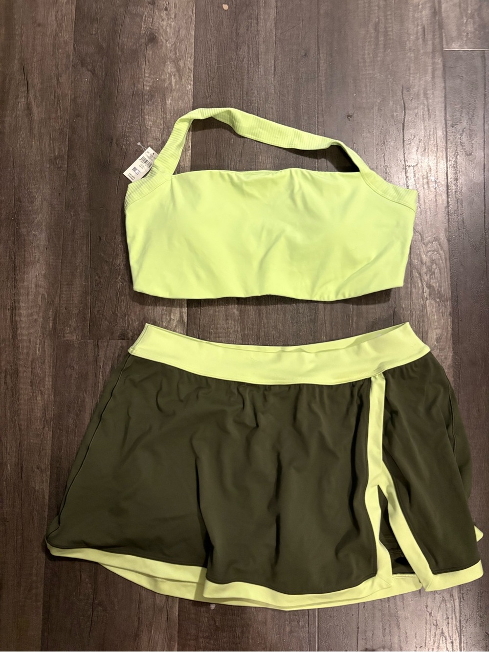 aerie Lime Green Crop Tank and Olive Athletic Skort Set